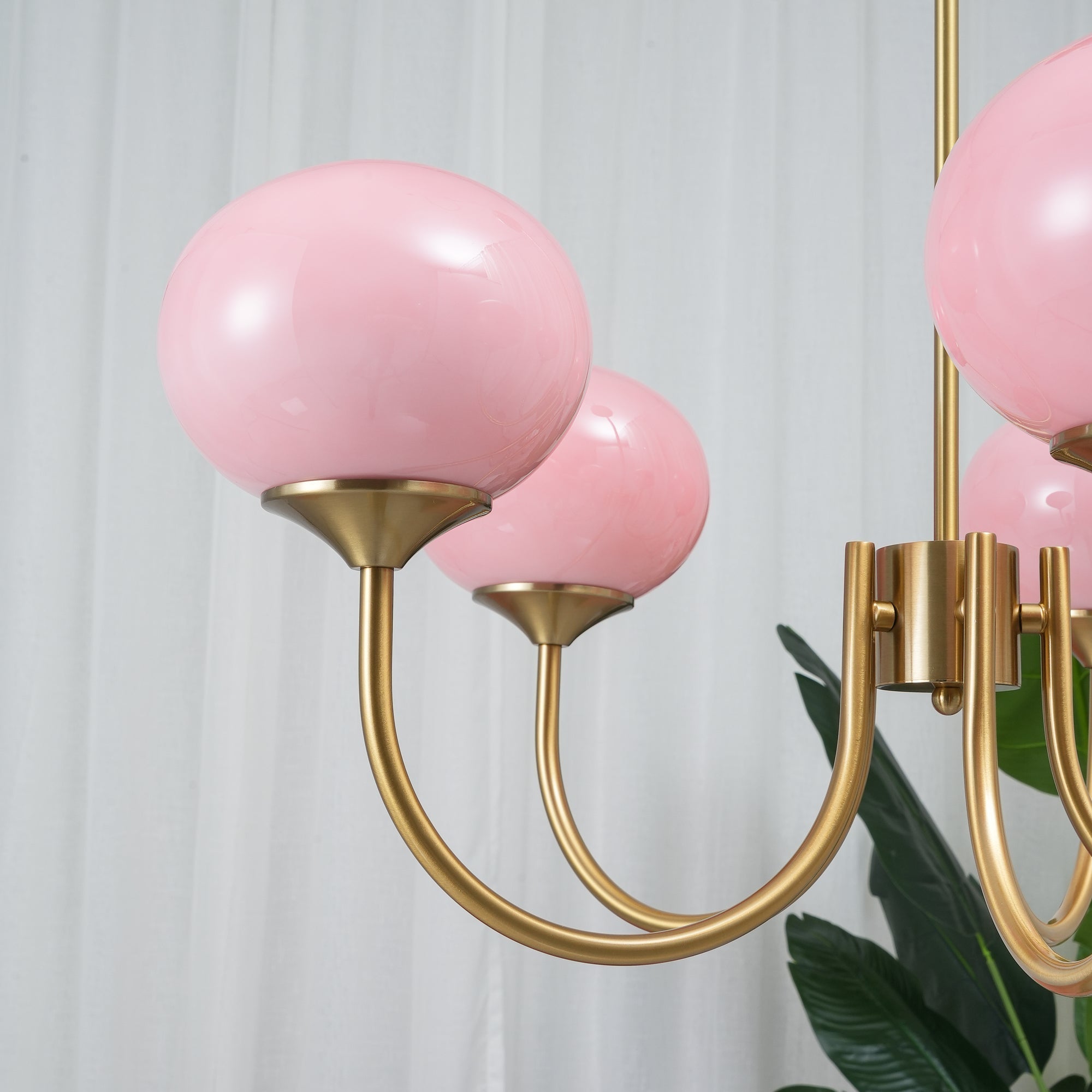 Alora Marshmallow Chandelier With Pink Glass Shades - OpalDwell