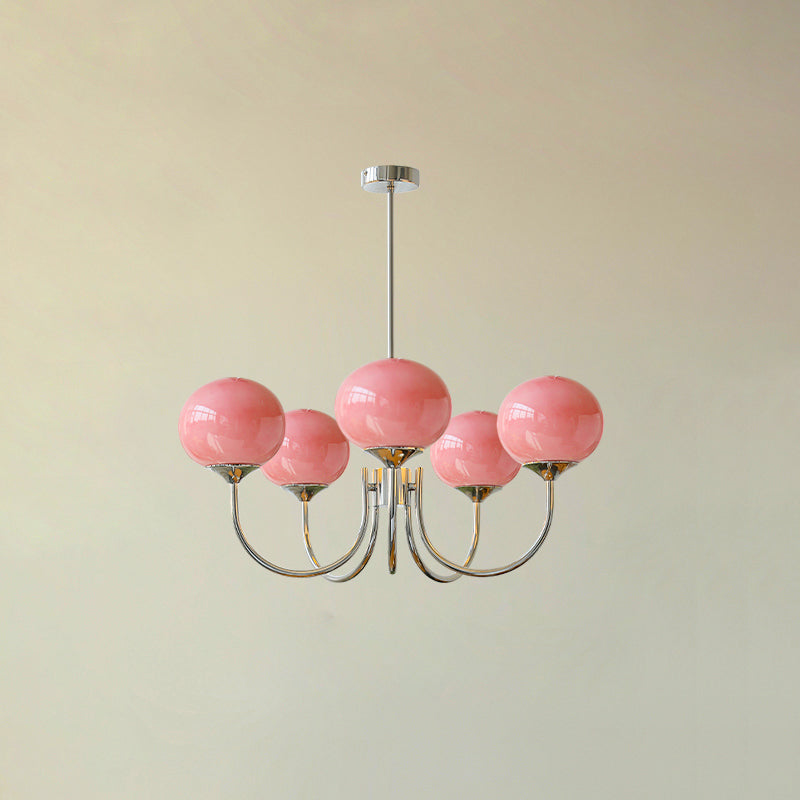 Alora Marshmallow Chandelier With Pink Glass Shades - OpalDwell