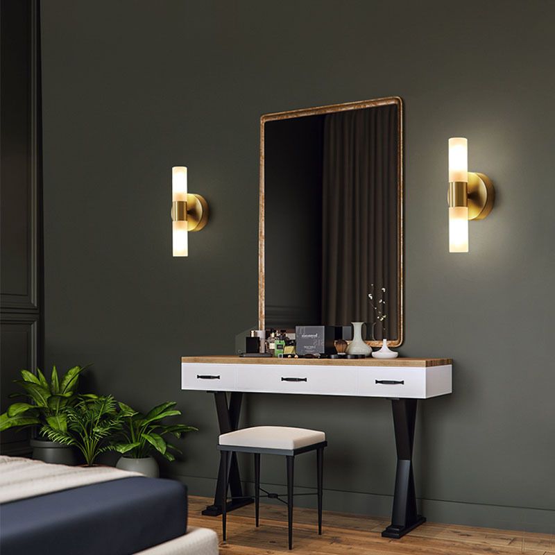 Solara Brushed Gold Wall Sconce With Frosted Glass Diffuser LED - OpalDwell