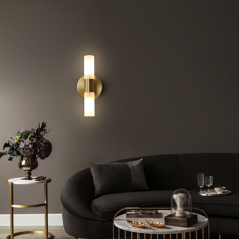 Solara Brushed Gold Wall Sconce With Frosted Glass Diffuser LED - OpalDwell