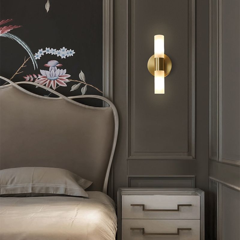 Solara Brushed Gold Wall Sconce With Frosted Glass Diffuser LED - OpalDwell