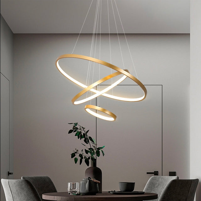 Virell Spiral LED Chandelier Modern Ceiling Light With Circular Rings - OpalDwell