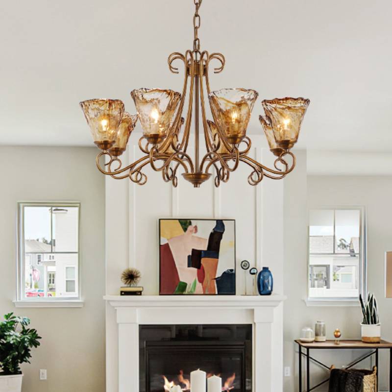 Vintage Brass Glass Chandelier, Classic Ceiling Light For Living And Dining Rooms OpalDwell