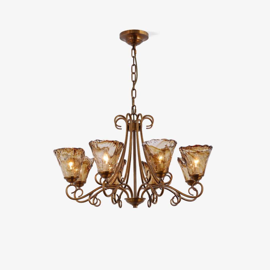 Vintage Brass Glass Chandelier, Classic Ceiling Light For Living And Dining Rooms OpalDwell
