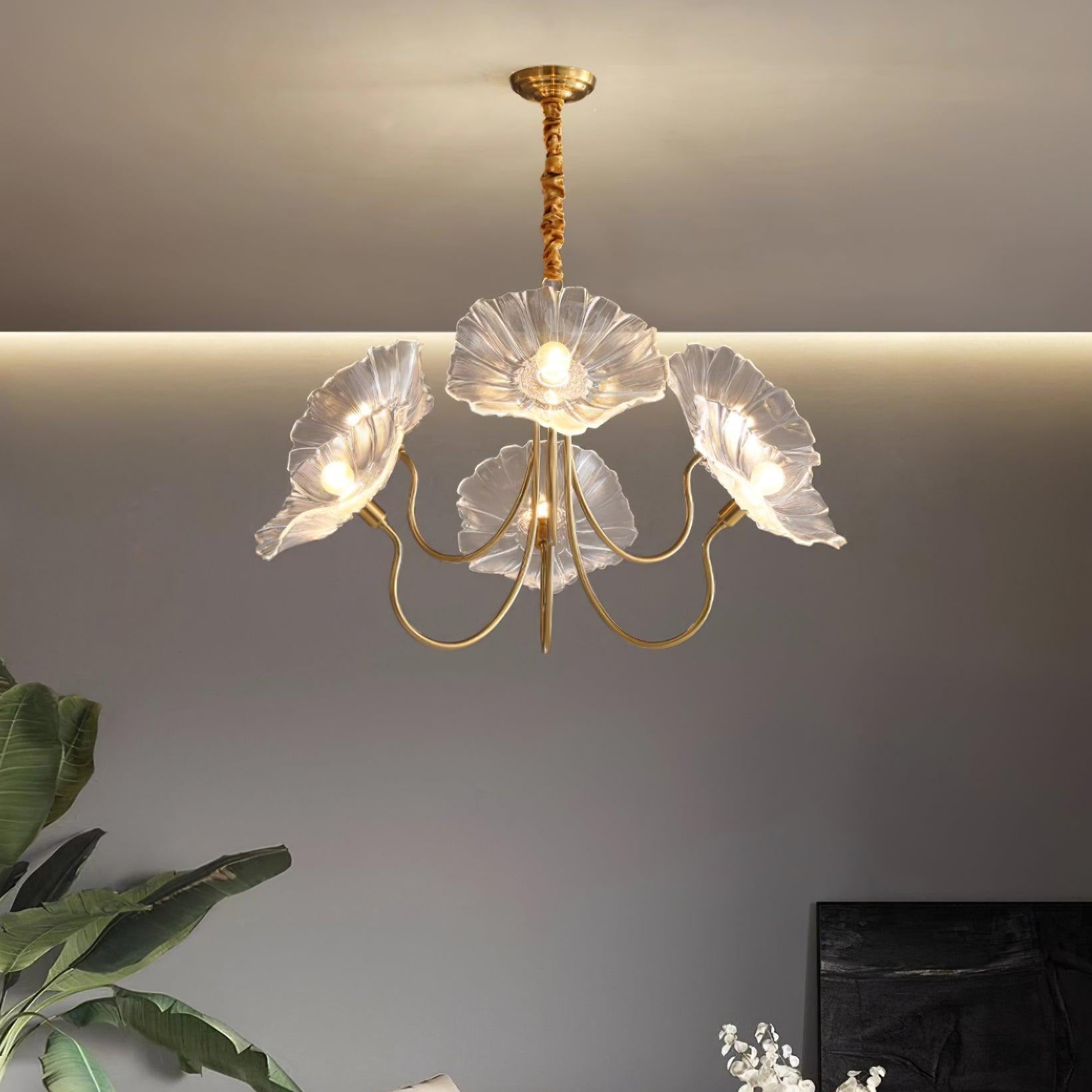 Lyria Glass Flower Chandelier With Frosted Leaf Bloom Light - OpalDwell