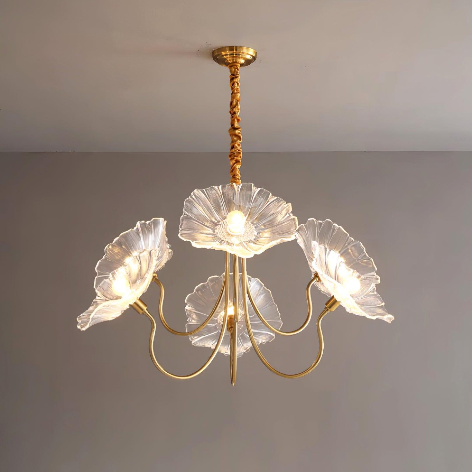 Lyria Glass Flower Chandelier With Frosted Leaf Bloom Light - OpalDwell