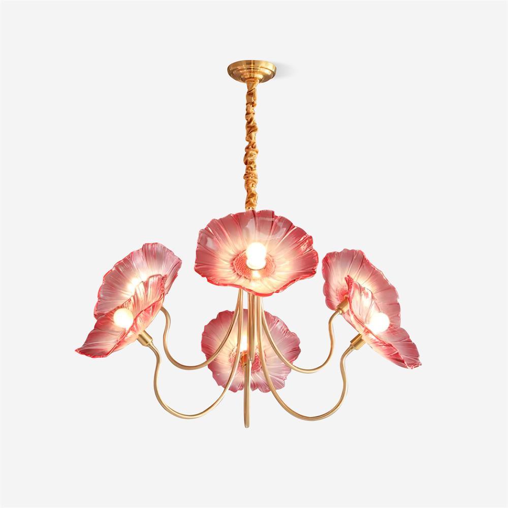 Lyria Glass Flower Chandelier With Frosted Leaf Bloom Light - OpalDwell