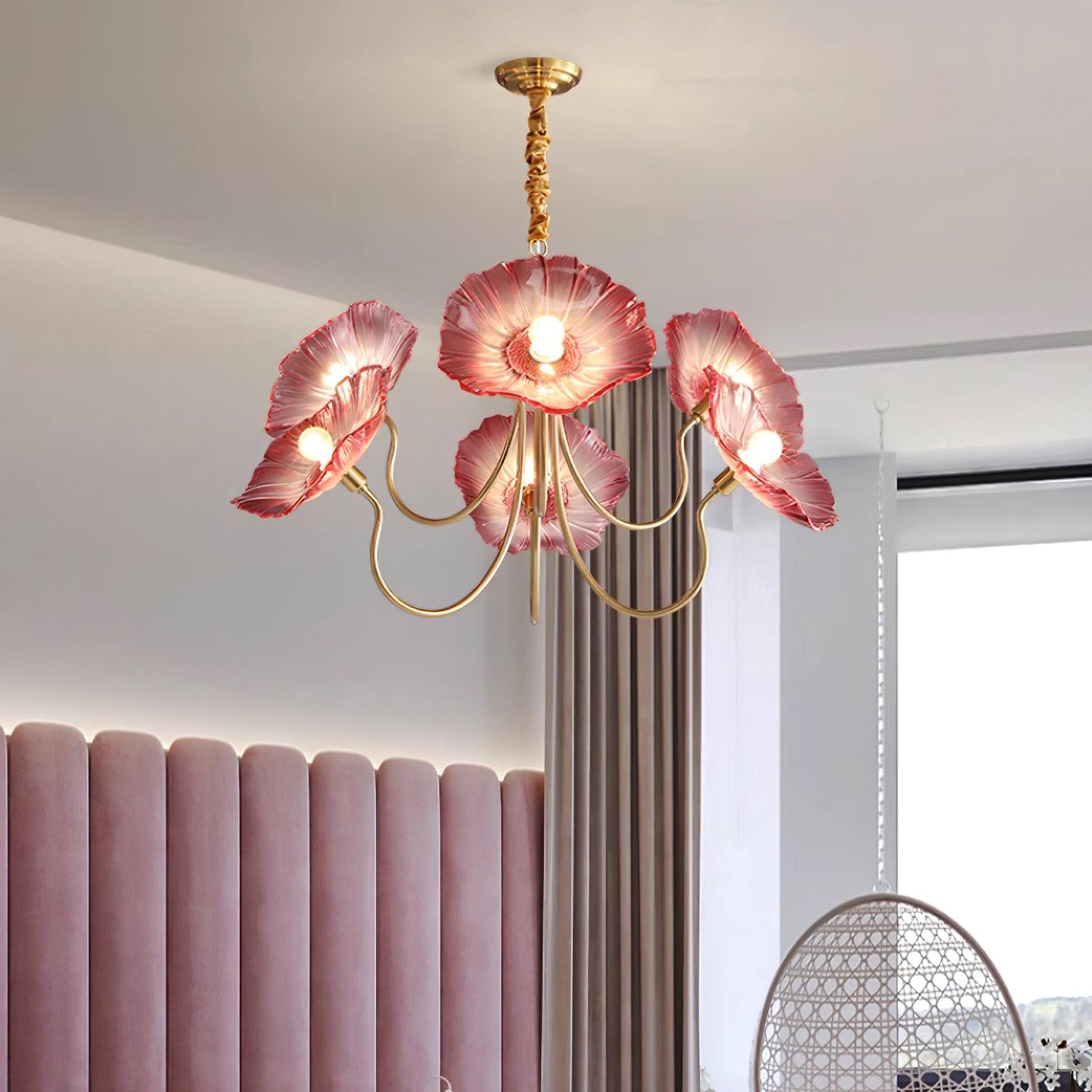Lyria Glass Flower Chandelier With Frosted Leaf Bloom Light - OpalDwell
