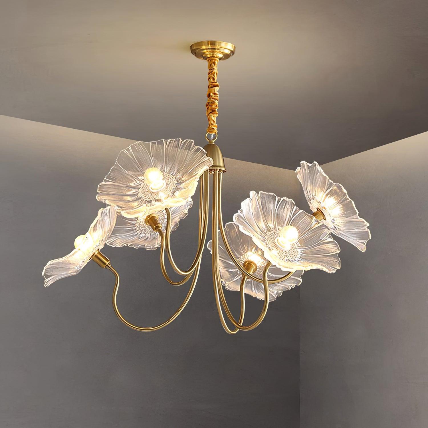 Lyria Glass Flower Chandelier With Frosted Leaf Bloom Light - OpalDwell