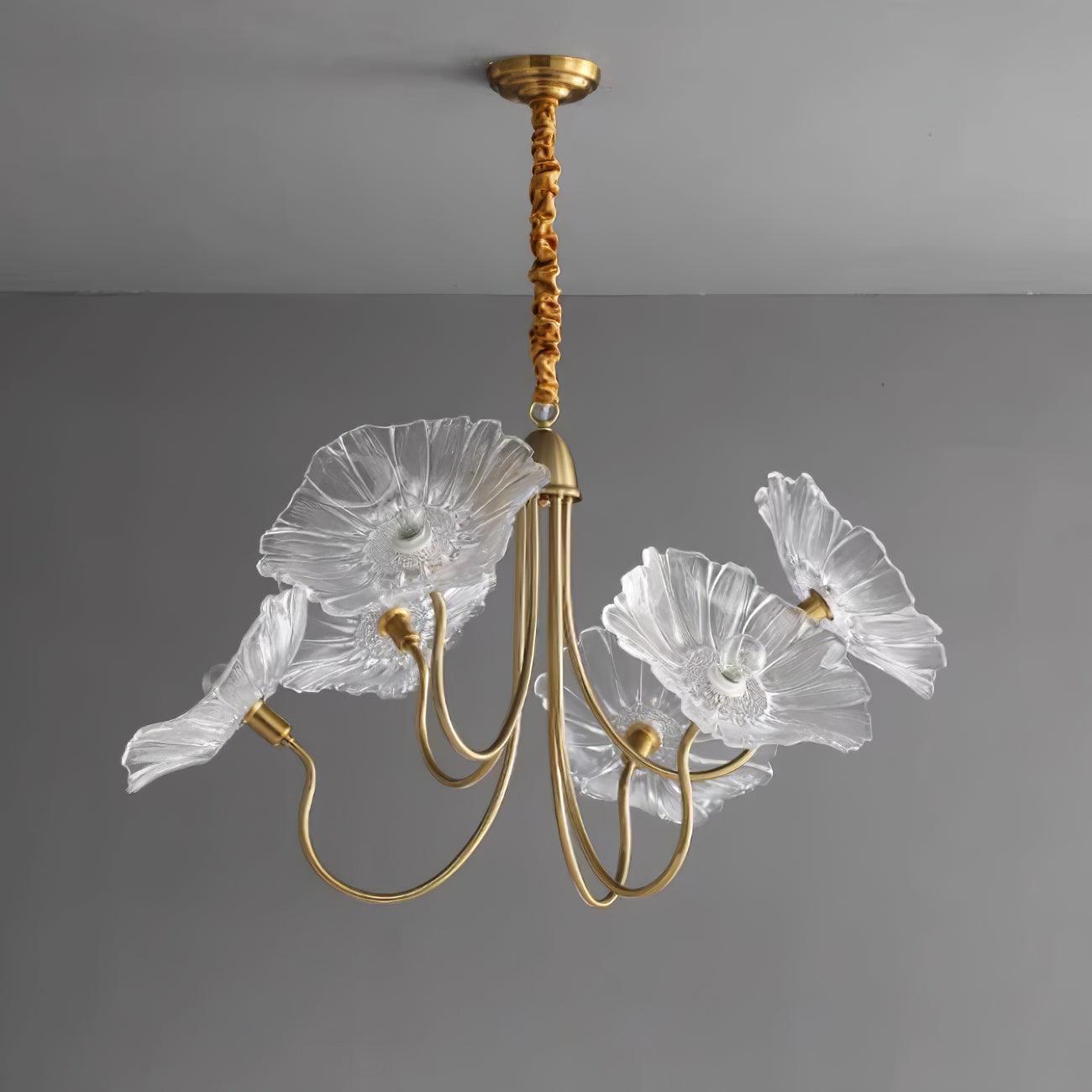 Lyria Glass Flower Chandelier With Frosted Leaf Bloom Light - OpalDwell