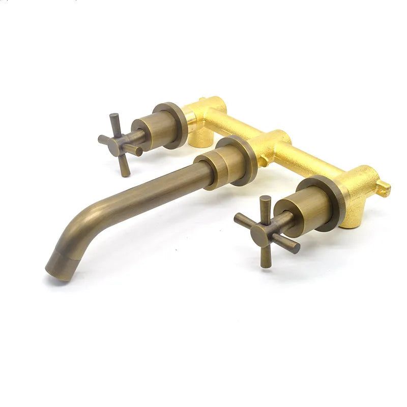 Lorien Brass Wall Faucet With Dual Handles Vintage-Style OpalDwell