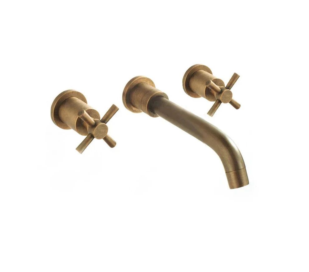 Lorien Brass Wall Faucet With Dual Handles Vintage-Style OpalDwell