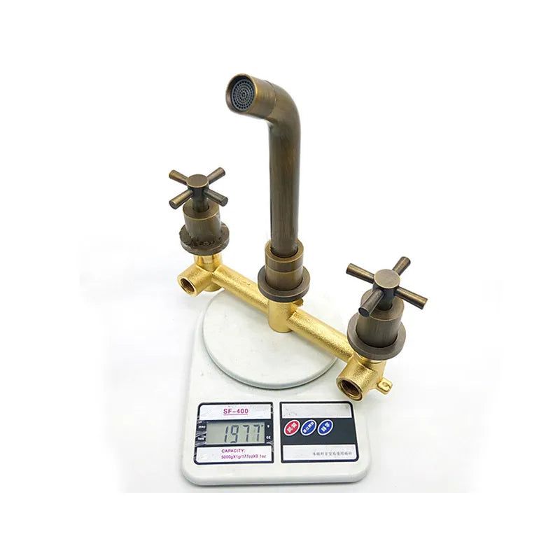 Lorien Brass Wall Faucet With Dual Handles Vintage-Style OpalDwell