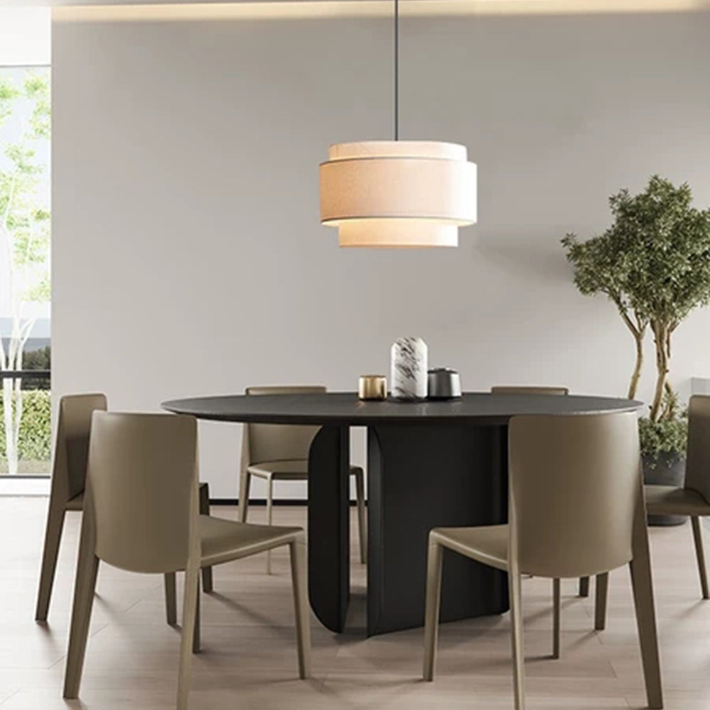 KirraLume Beige Linen Drum Pendant Lamp for Dining Room - OpalDwell