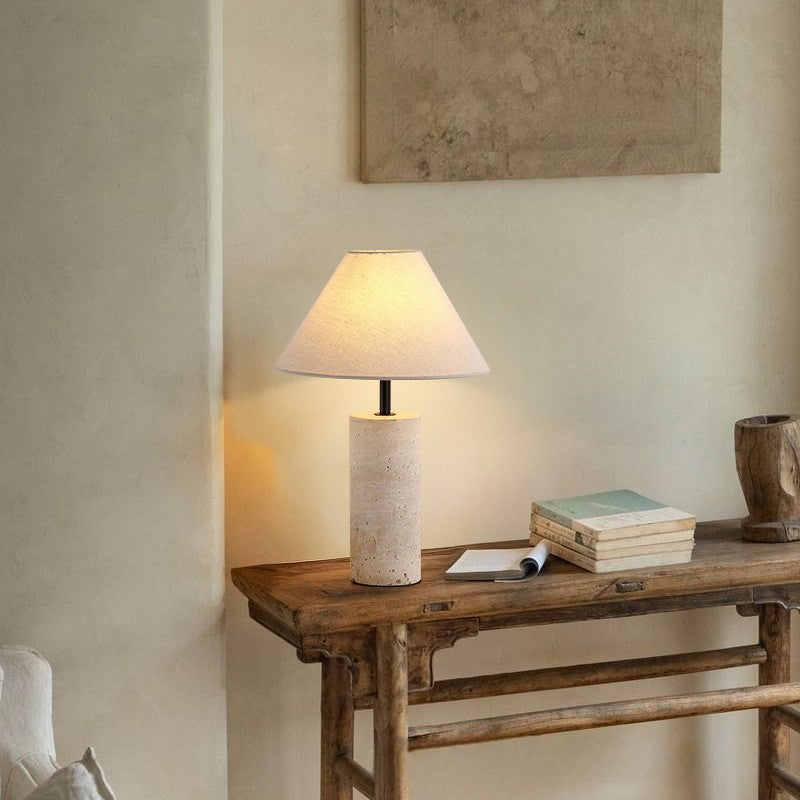 Marble And Linen Accent Table Lamp - Modern Decorative Light - OpalDwell