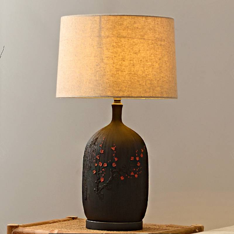 Ceramic Table Lamp With Linen Shade For Warm Ambient Living Room Lighting - OpalDwell