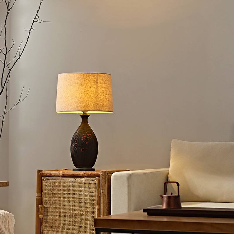 Ceramic Table Lamp With Linen Shade For Warm Ambient Living Room Lighting - OpalDwell