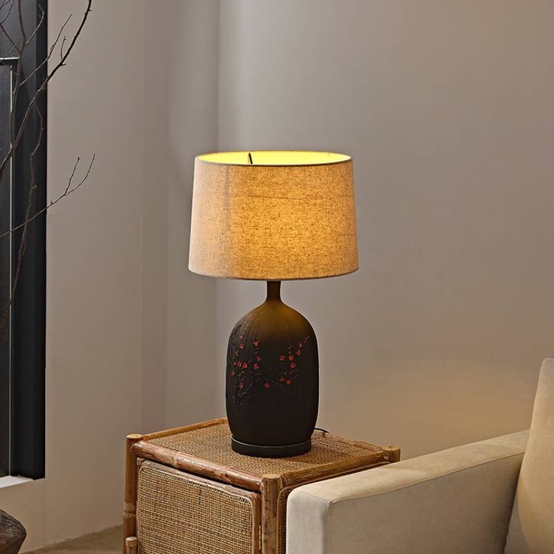 Ceramic Table Lamp With Linen Shade For Warm Ambient Living Room Lighting - OpalDwell