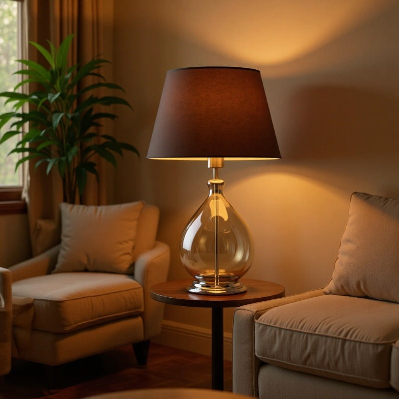 Glass Table Lamp With Fabric Shade For Modern Home Lighting - OpalDwell