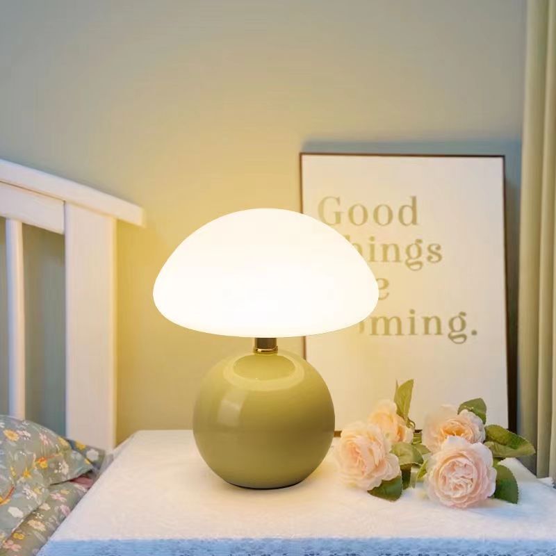 Calvryn Cream Mushroom Table Lamp in Vintage Bauhaus Style for Living Rooms - OpalDwell
