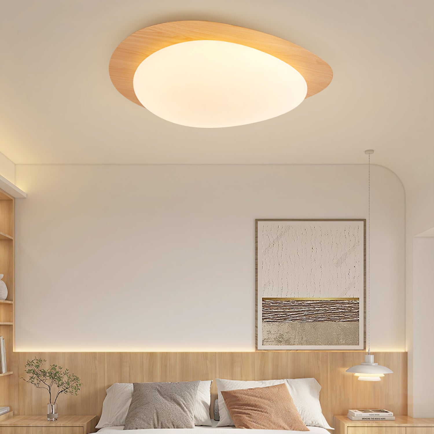 NexaRipple Walnut Pebble Ceiling Light With Warm Glow - OpalDwell