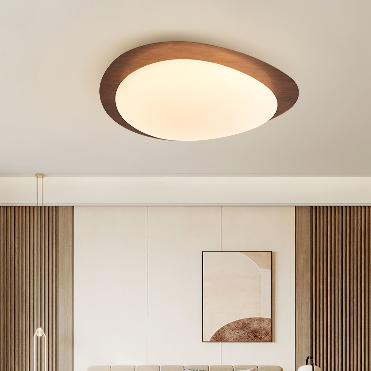 NexaRipple Walnut Pebble Ceiling Light With Warm Glow - OpalDwell