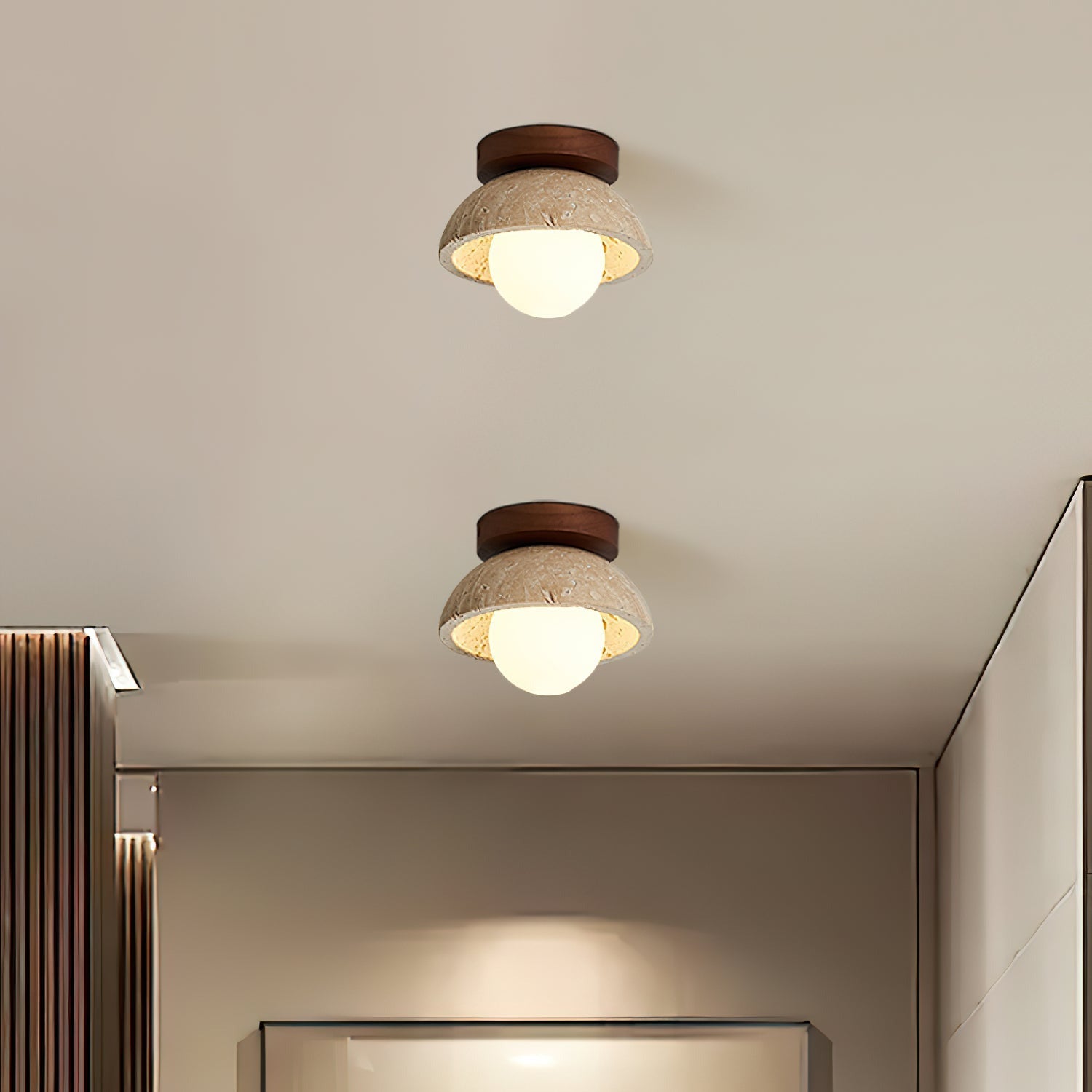 SylvaLux Travertine Ceiling Light with Wood Accent Fixture - OpalDwell