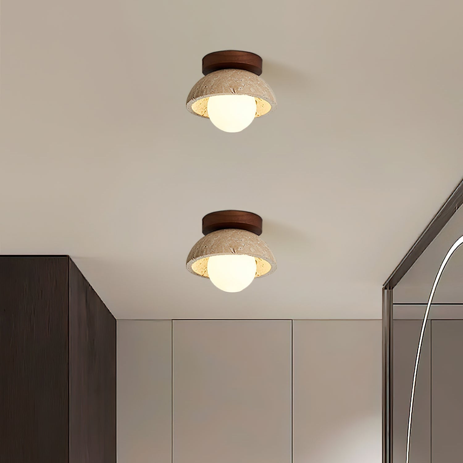 SylvaLux Travertine Ceiling Light with Wood Accent Fixture - OpalDwell