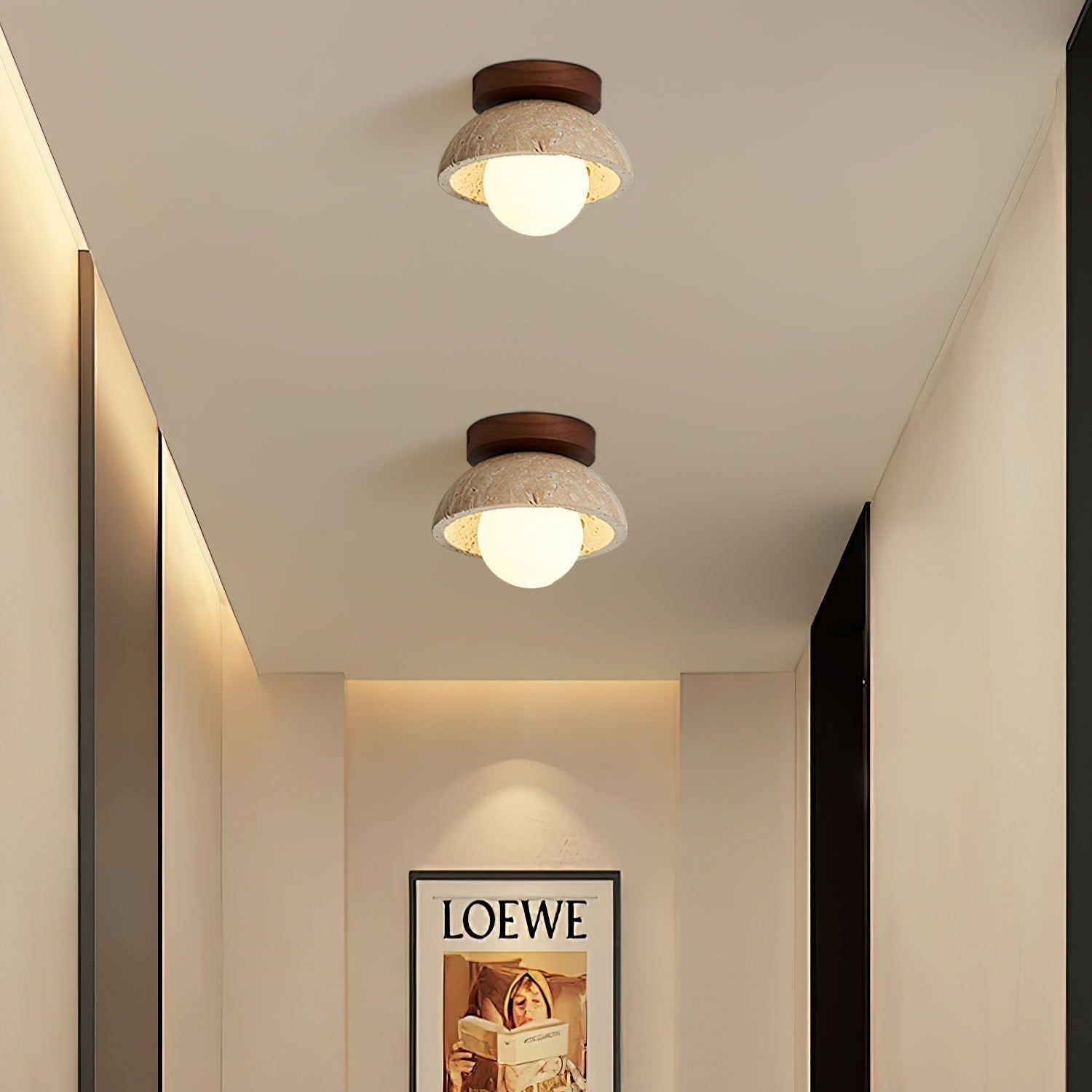 SylvaLux Travertine Ceiling Light with Wood Accent Fixture - OpalDwell