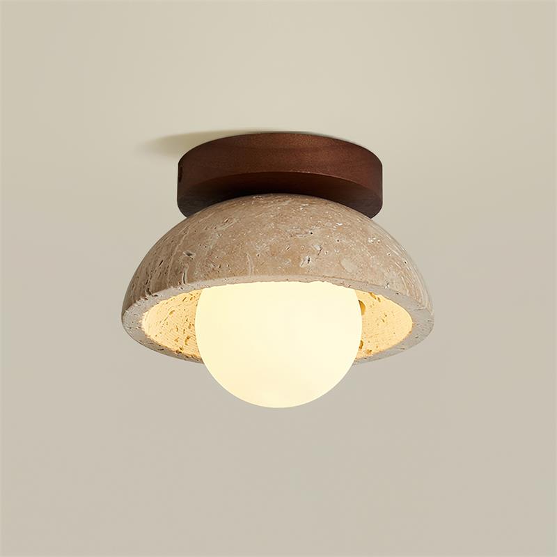 SylvaLux Travertine Ceiling Light with Wood Accent Fixture - OpalDwell