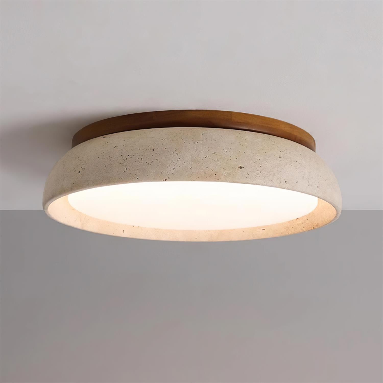 Aureli Natural Travertine Ceiling Light With Wooden Base OpalDwell