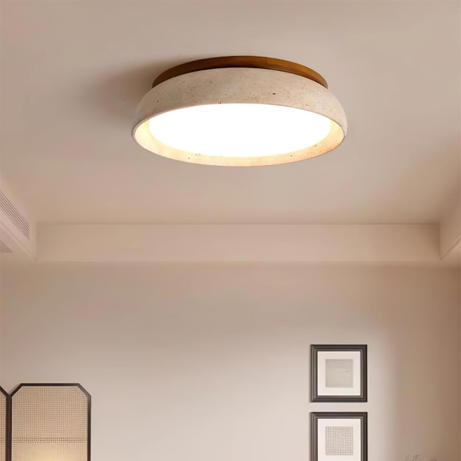 Aureli Natural Travertine Ceiling Light With Wooden Base OpalDwell