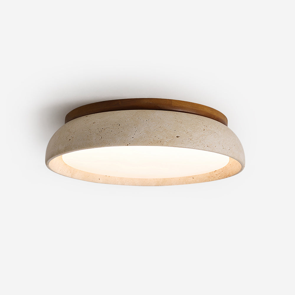 Aureli Natural Travertine Ceiling Light With Wooden Base OpalDwell