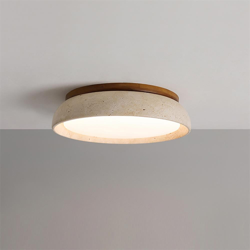 Aureli Natural Travertine Ceiling Light With Wooden Base OpalDwell