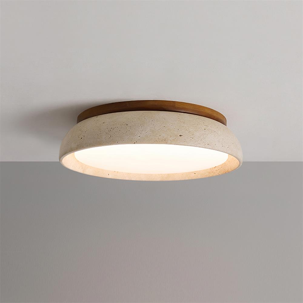 Aureli Natural Travertine Ceiling Light With Wooden Base OpalDwell