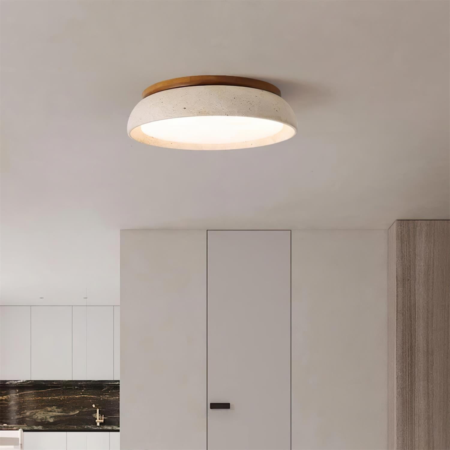 Aureli Natural Travertine Ceiling Light With Wooden Base OpalDwell