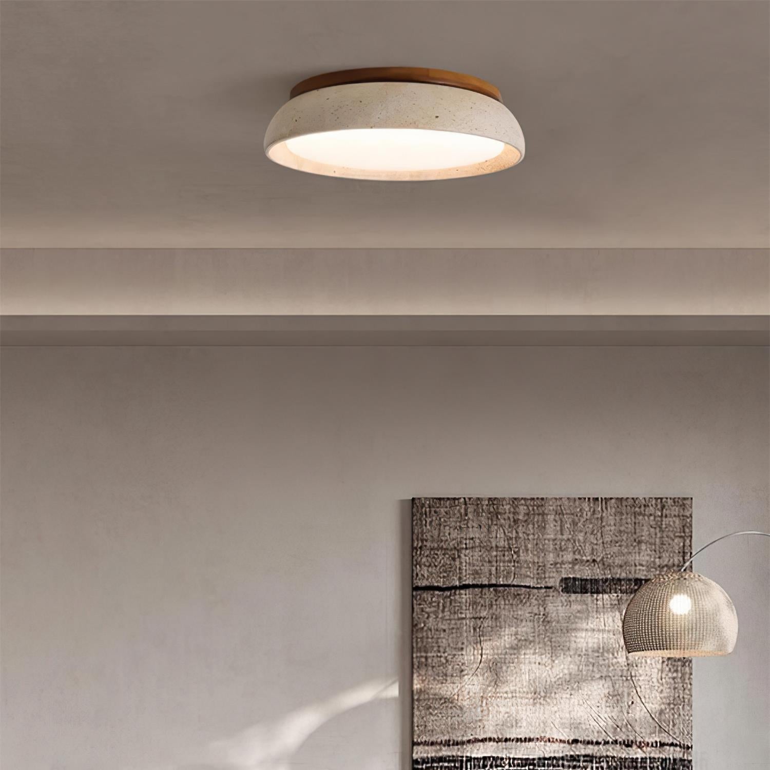 Aureli Natural Travertine Ceiling Light With Wooden Base OpalDwell
