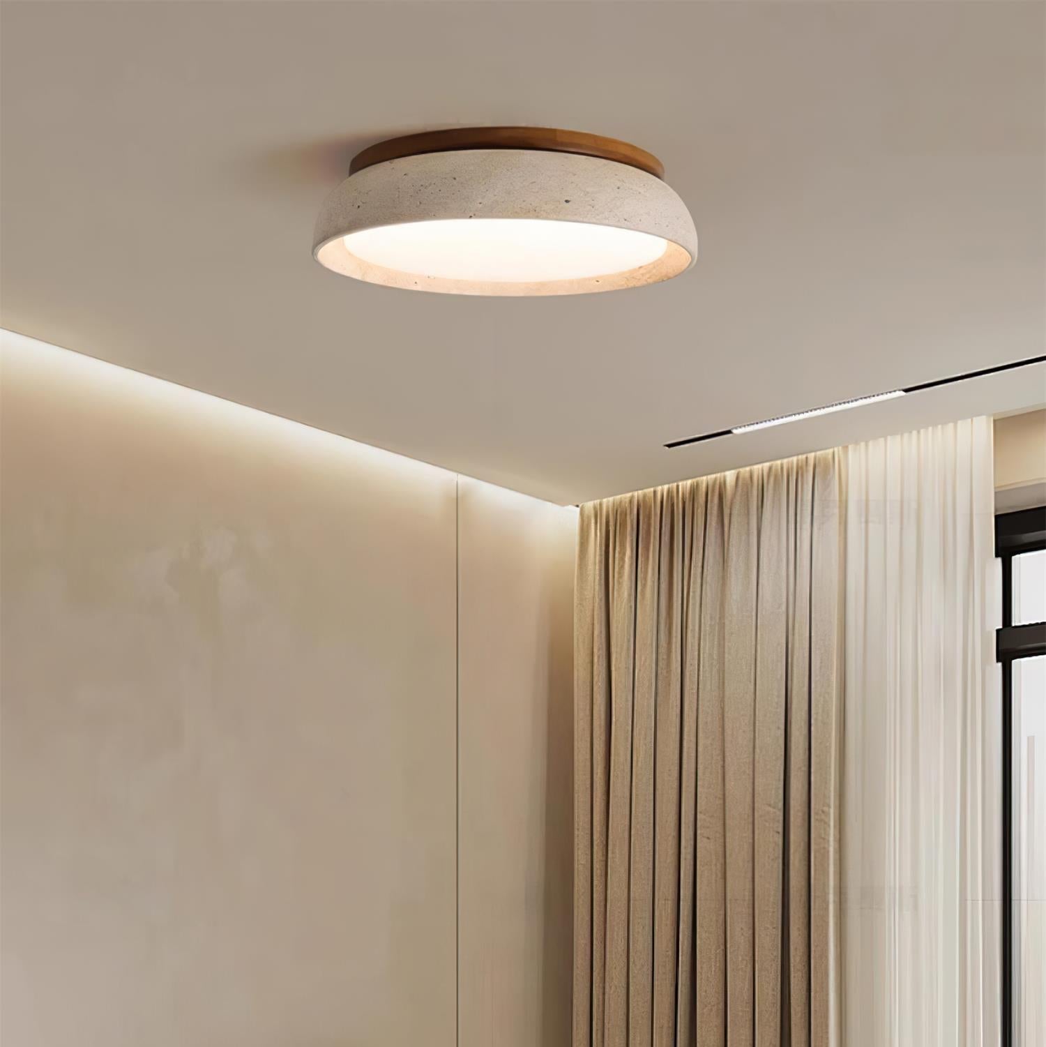 Aureli Natural Travertine Ceiling Light With Wooden Base OpalDwell