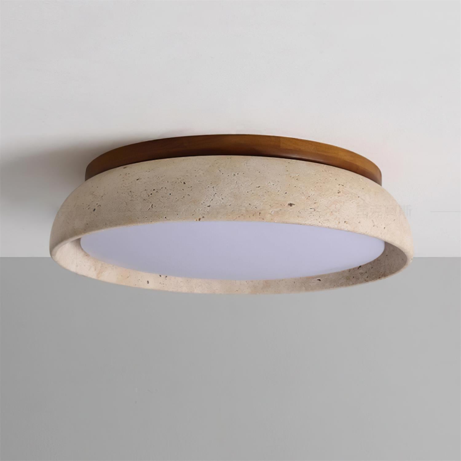 Aureli Natural Travertine Ceiling Light With Wooden Base OpalDwell