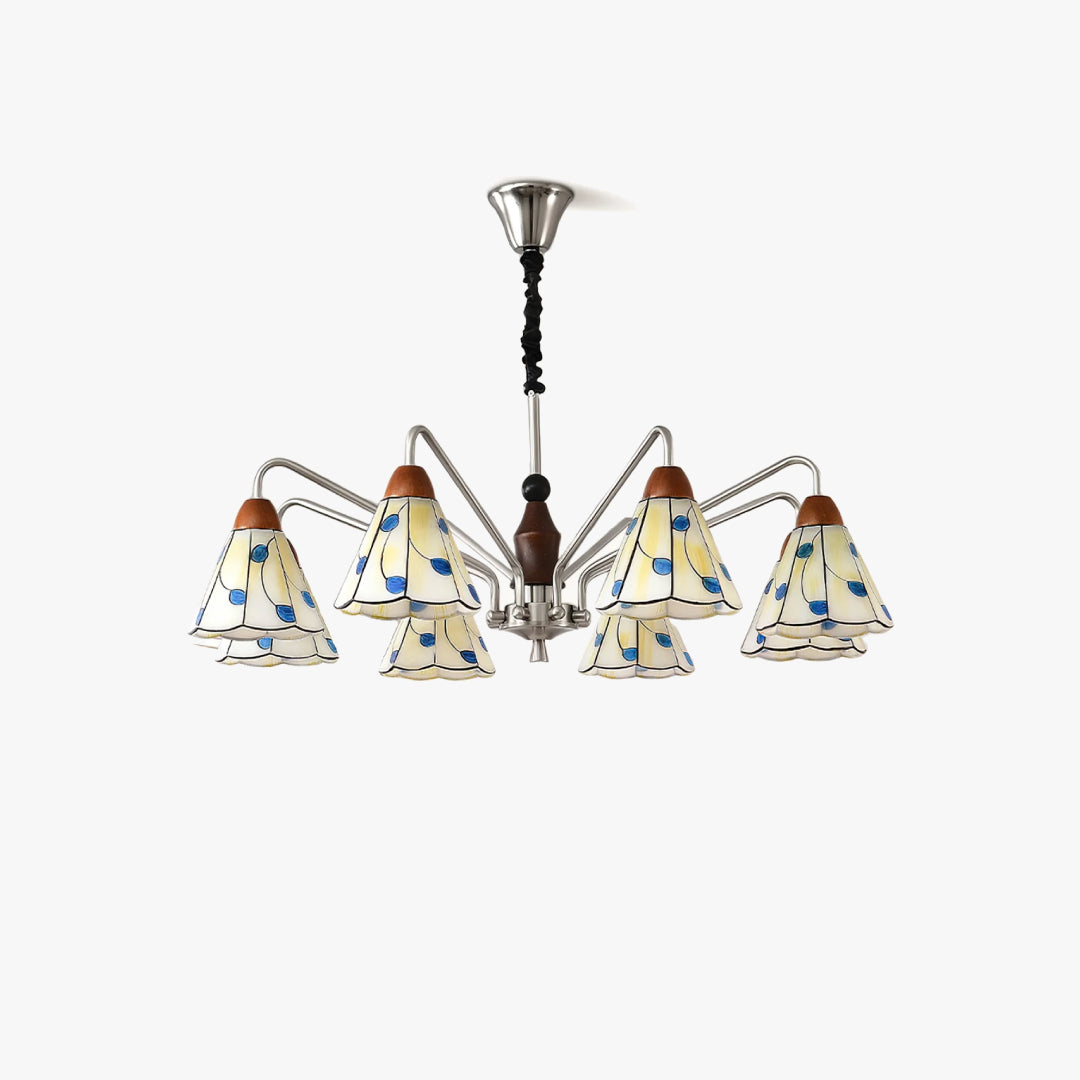 Classic Belmont Chandelier - Vintage Floral Stained Glass Light OpalDwell