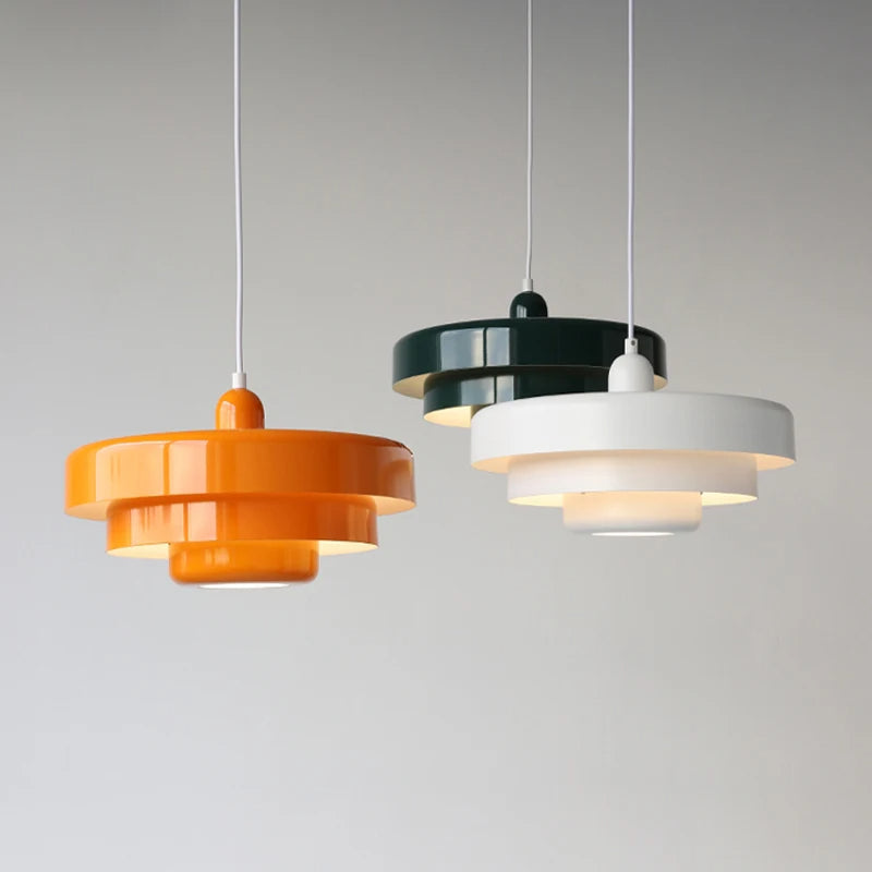 Aureli | Tiered Pendant Light In Bold Orange, Forest Green And White - OpalDwell