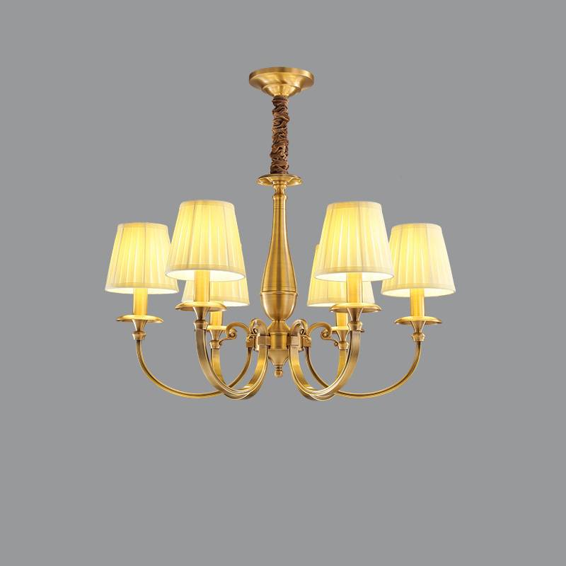 Timeless Brass Chandelier With Fabric Shades For Elegant Ceiling Light OpalDwell