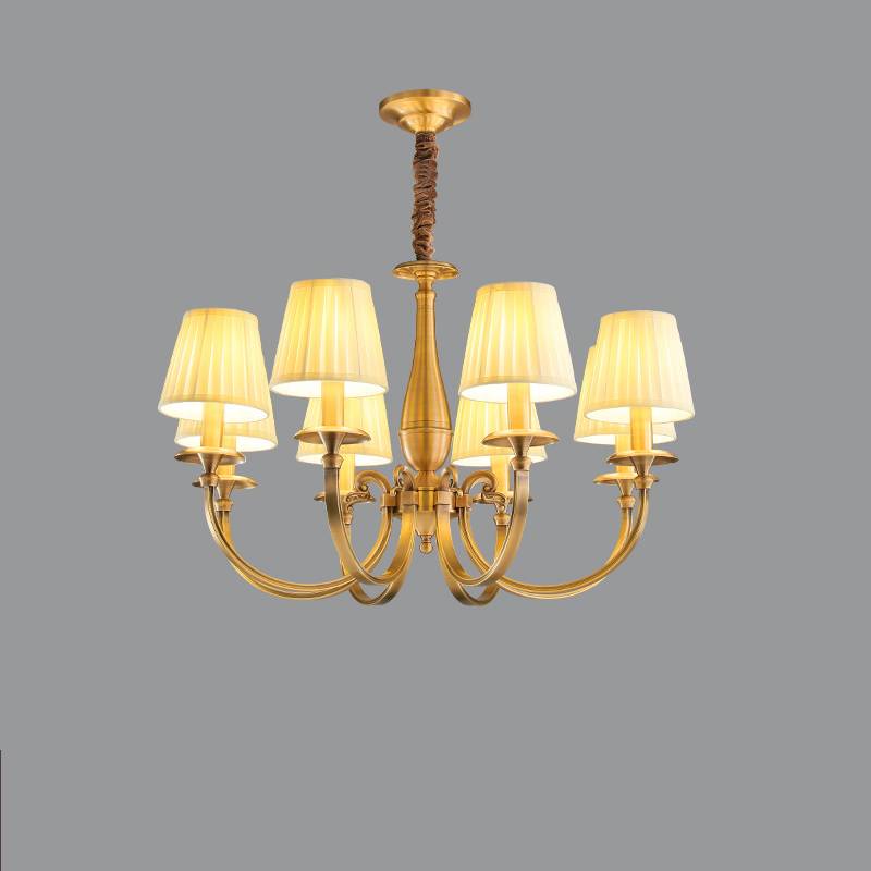 Timeless Brass Chandelier With Fabric Shades For Elegant Ceiling Light OpalDwell
