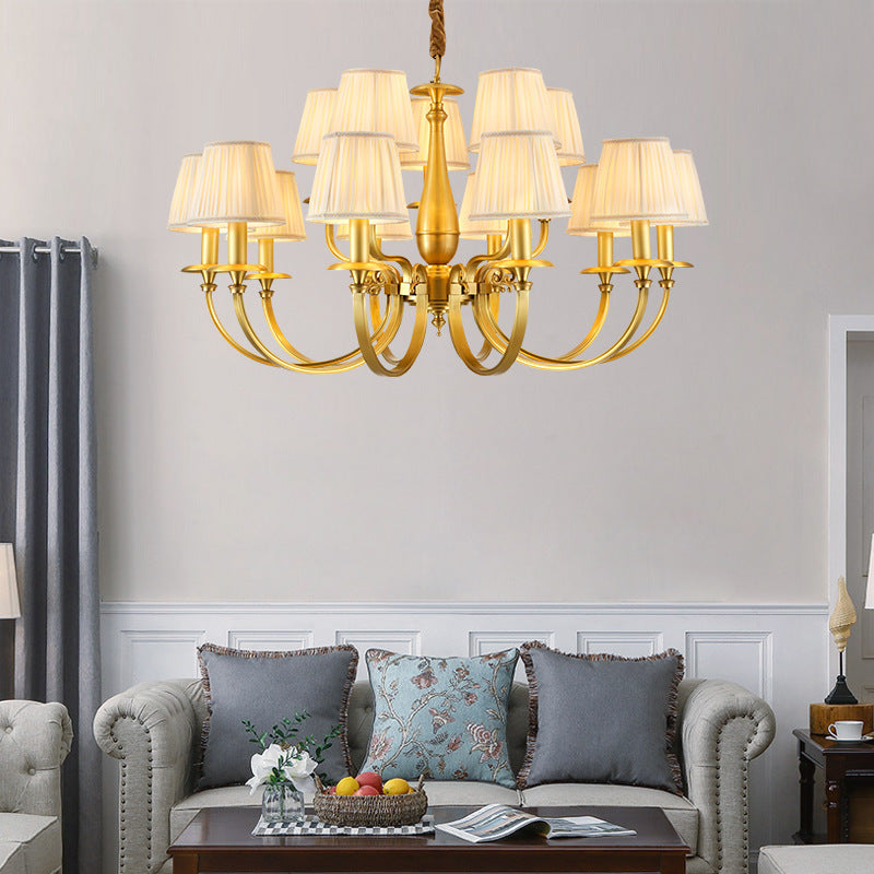 Timeless Brass Chandelier With Fabric Shades For Elegant Ceiling Light OpalDwell
