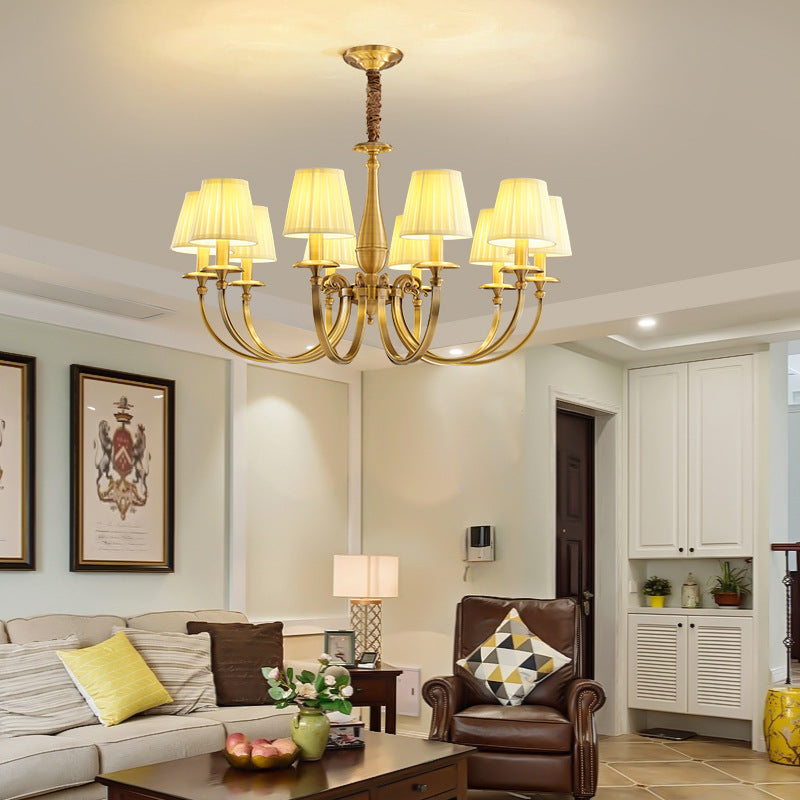 Timeless Brass Chandelier With Fabric Shades For Elegant Ceiling Light OpalDwell