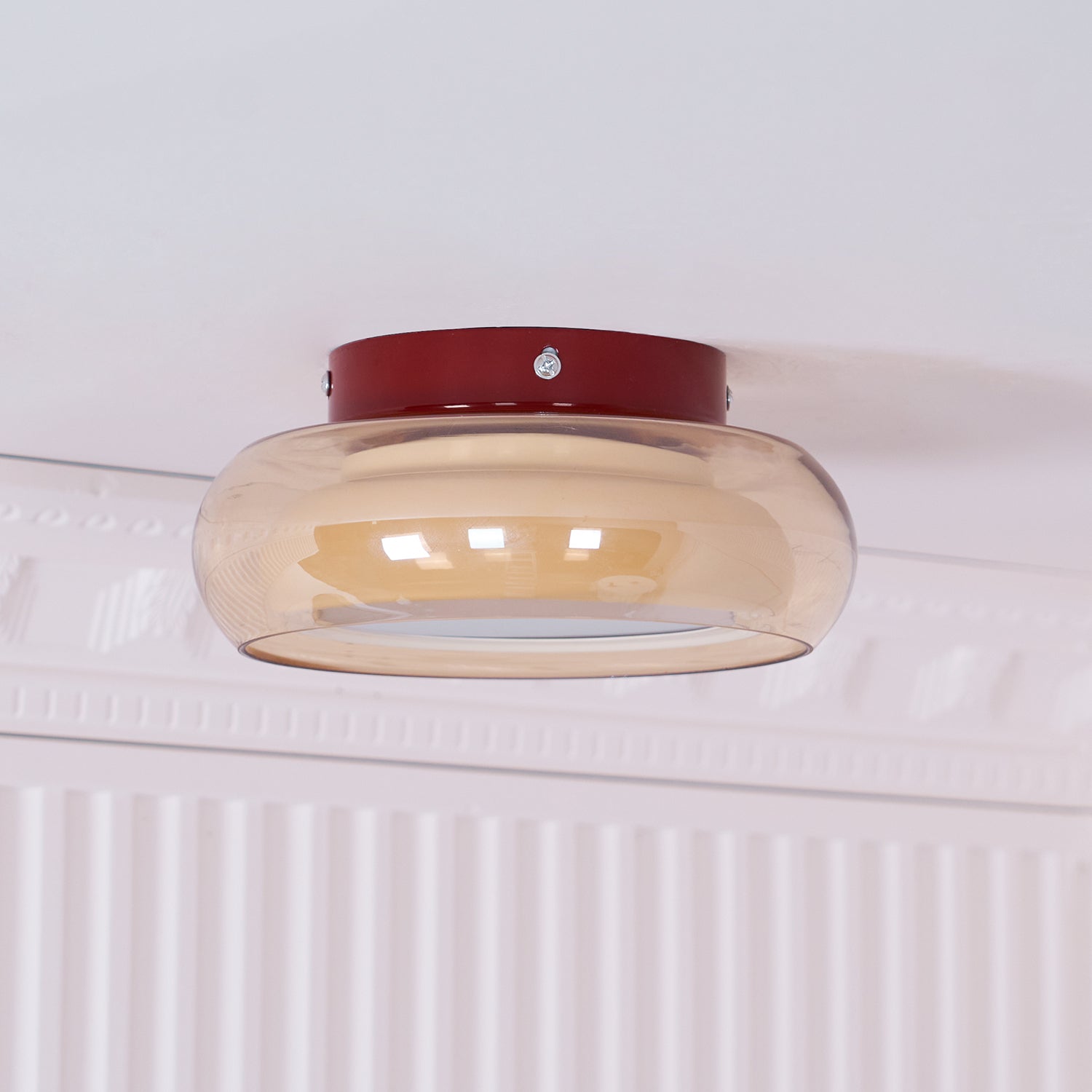LumaNova Retro Glass Flush Mount Light Cognac Red Band - OpalDwell