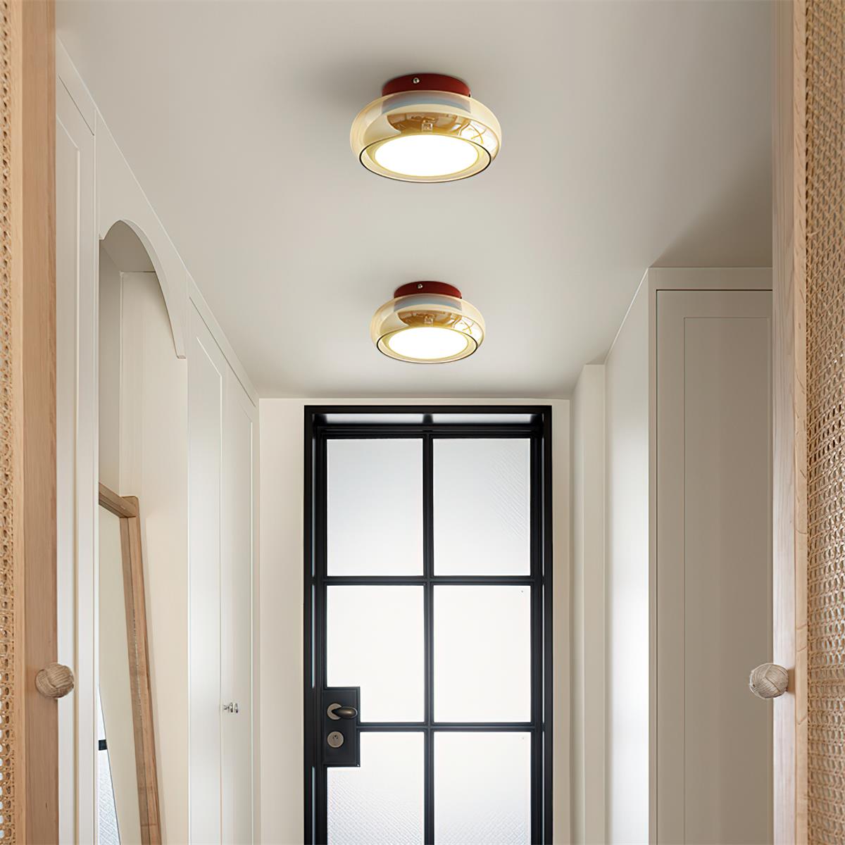 LumaNova Retro Glass Flush Mount Light Cognac Red Band - OpalDwell
