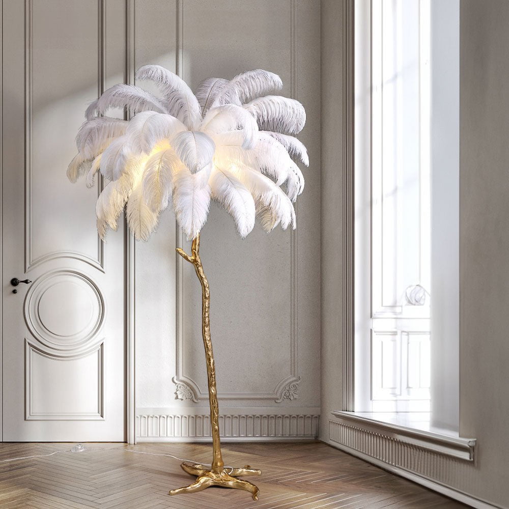 AstraLoom Ostrich Feather LED Floor Lamp with Adjustable Height and Soft Glow OpalDwell
