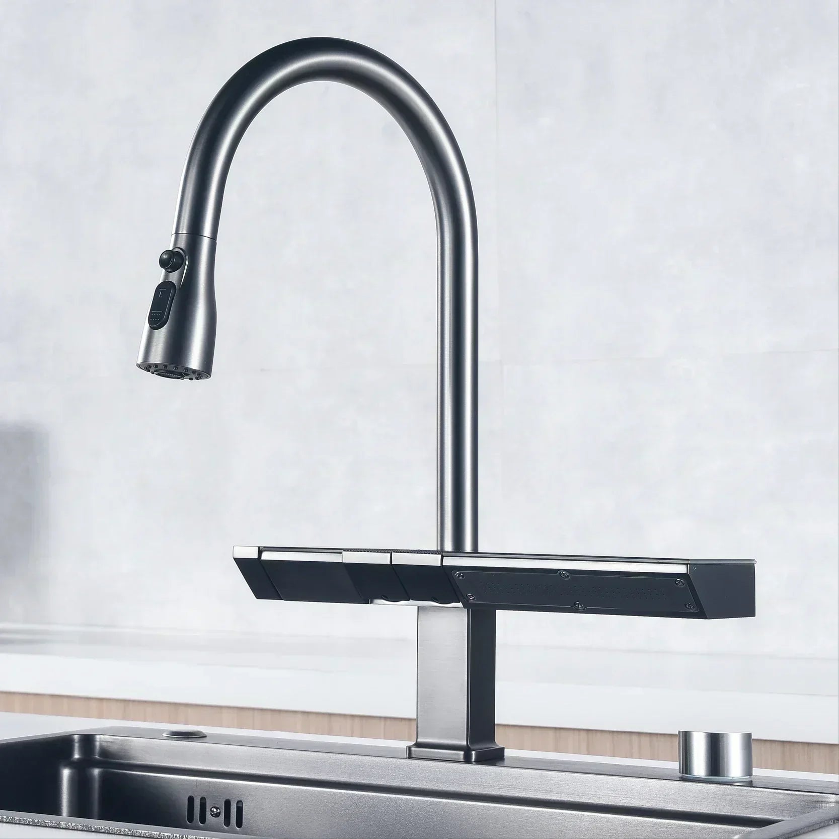 Ravelle Digital Kitchen Faucet in Black and Rose Gold OpalDwell