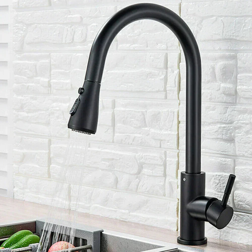 NoirFlow Retractable Kitchen Mixer Tap With Pull Out Spout - OpalDwell